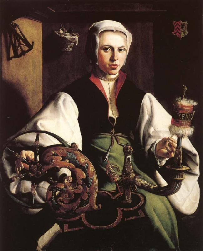 HEEMSKERCK, Maerten van Retrato de una dama hilando oil painting picture
